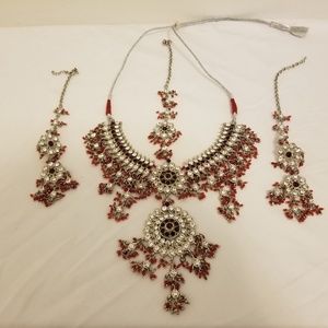 Red, Crystal & Silver Indian Jewellery Set